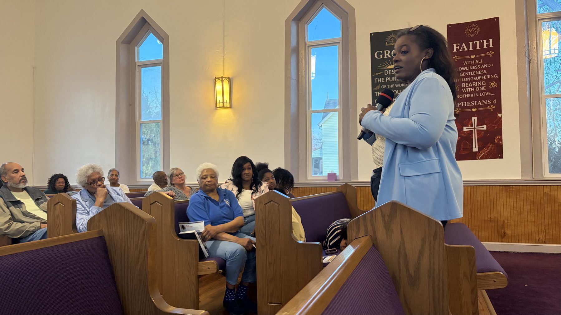 Randi speaking at a community church gathering